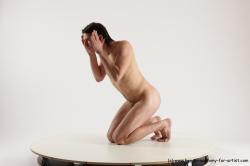 Nude Man White Kneeling poses - ALL Slim Short Brown Kneeling poses - on both knees Multi angles poses Realistic